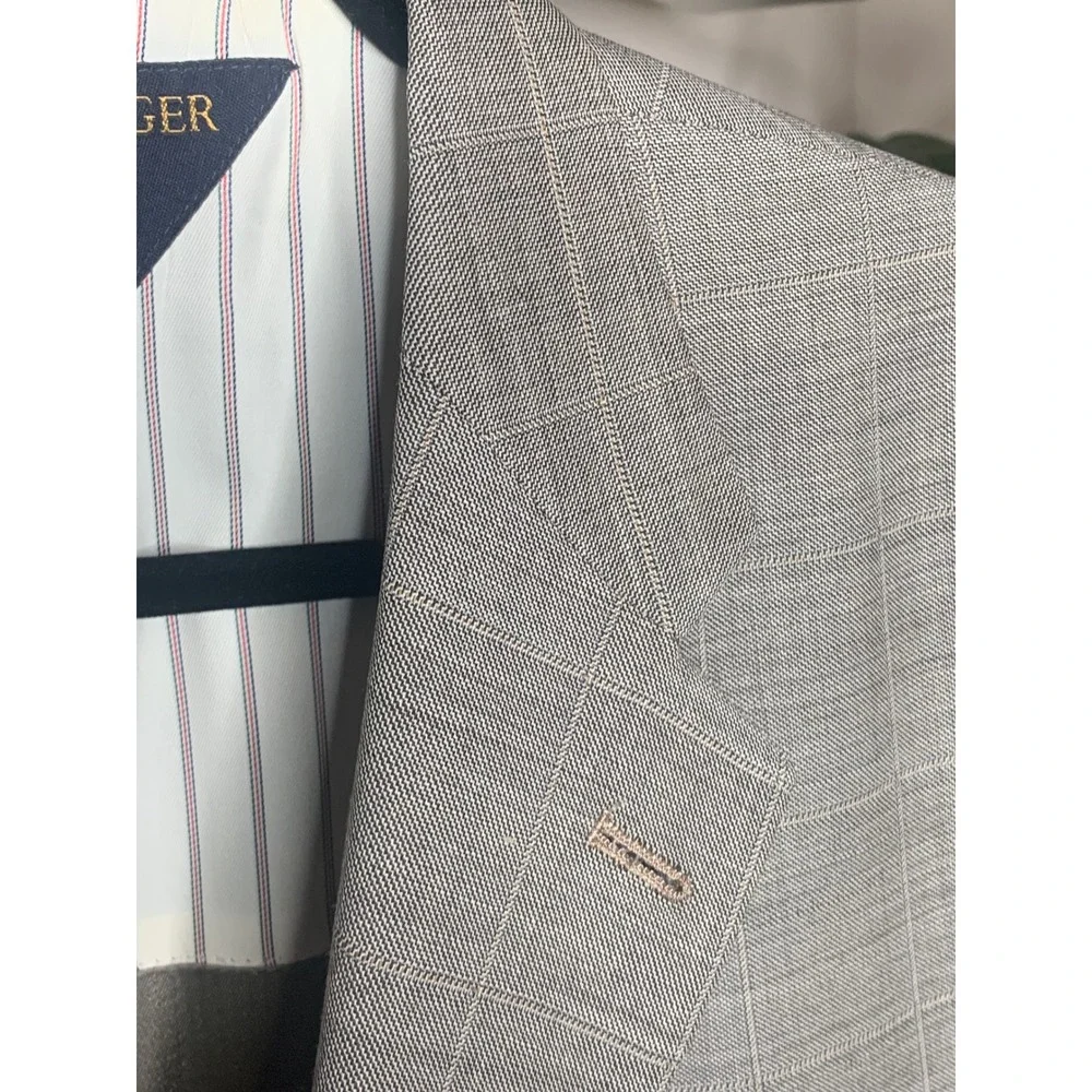 Tommy Hilfiger Mens 42S Grey Glen Plaid Worsted Wool 3-Button‎ Blazer Sport Coat